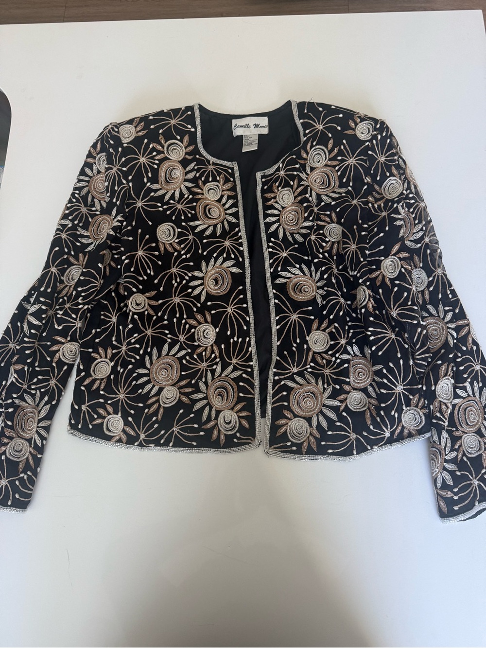 100% silk Black Beaded Floral Jacket